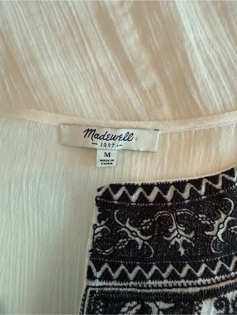 Madewell Off Top with Black Embroidered Yoke - Picture 3 of 6